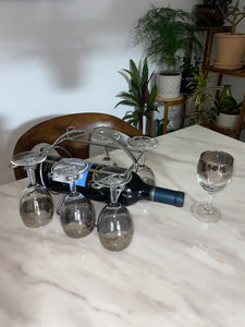 Vintage Silver Fade Raised Floral Detail Wine Glasses with Stand and Bottle Holder