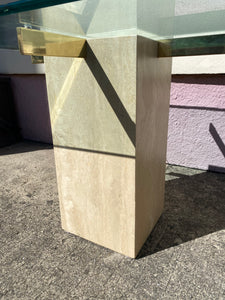 80s Artedi Style Travertine and Brass Side Table