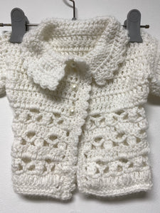 White Hand Crochet Collared Sweater