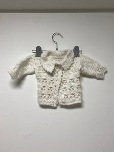 White Hand Crochet Collared Sweater