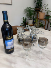 Load image into Gallery viewer, Vintage Silver Fade Raised Floral Detail Wine Glasses with Stand and Bottle Holder
