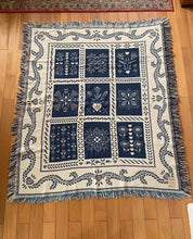 Load image into Gallery viewer, LL BEAN Two Toned Blue Heart Motif Tassel Throw Blanket
