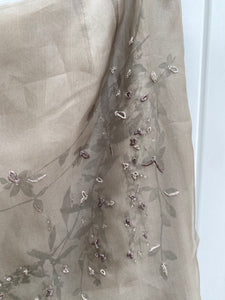 90s Anne Klein Taupe Floral Embroidered Midi Skirt