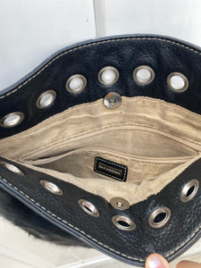 Vintage Leather Grommet Ponyhair Crossbody Bag
