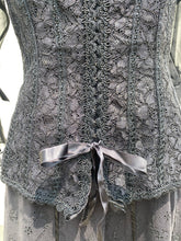 Load image into Gallery viewer, Black Ruched Sheer Lace Corset Blouse
