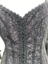 Load image into Gallery viewer, Black Ruched Sheer Lace Corset Blouse
