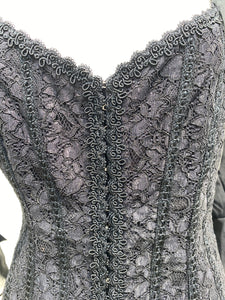 Black Ruched Sheer Lace Corset Blouse