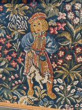 Load image into Gallery viewer, Vintage Framed Boy Holding Cat Surrounded by Flowers Tapestry
