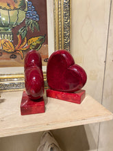 Load image into Gallery viewer, Vintage Red Hand-carved Alabaster Heart Bookends by Ducceschi
