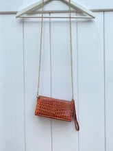 Load image into Gallery viewer, Faux Croc Triangular Chain Crossbody Bag
