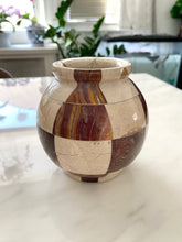 Load image into Gallery viewer, Small Handmade Check Print Alabaster Vase
