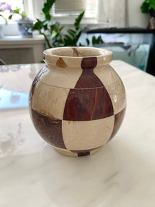 Small Handmade Check Print Alabaster Vase
