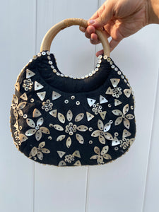 Mini Mother of Pearl Beaded Wooden Handle Bag