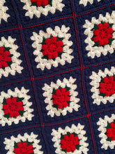 Load image into Gallery viewer, Vintage Handmade Navy Crochet Rose Blanket
