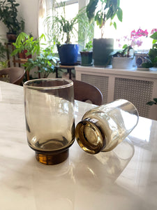 Mid Century Smoked Stackable Glasses (Pair)