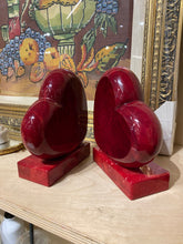 Load image into Gallery viewer, Vintage Red Hand-carved Alabaster Heart Bookends by Ducceschi
