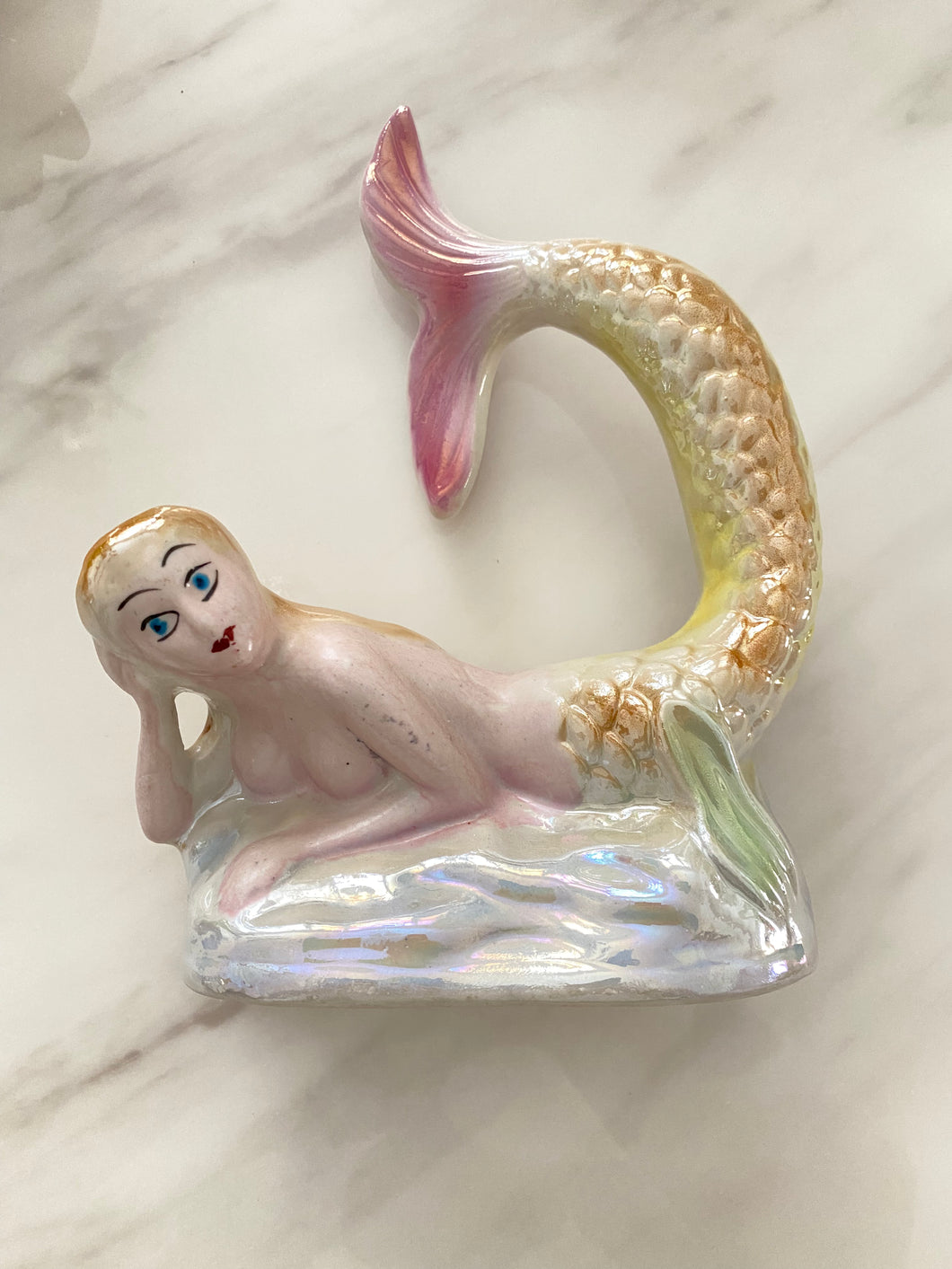 Vintage Porcelain Mermaid Sculpture