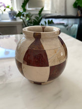 Load image into Gallery viewer, Small Handmade Check Print Alabaster Vase
