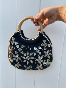 Mini Mother of Pearl Beaded Wooden Handle Bag
