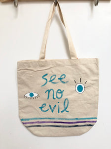 Hand-painted See No Evil Tote