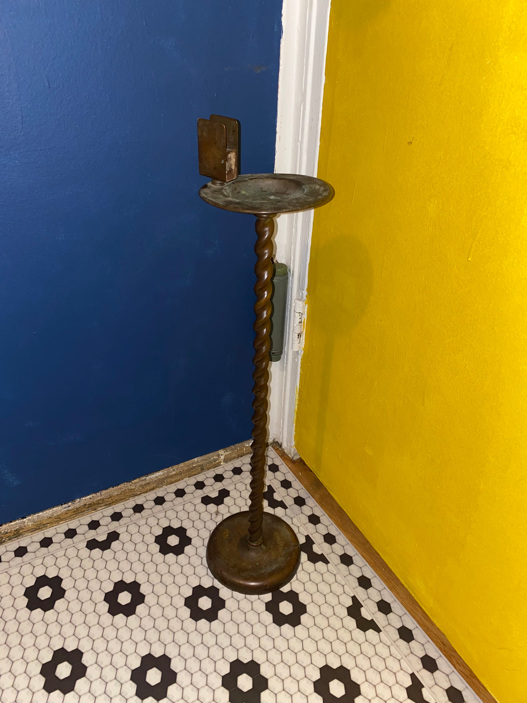 Vintage Copper Standing Ashtray with matchbox holder / cig holder