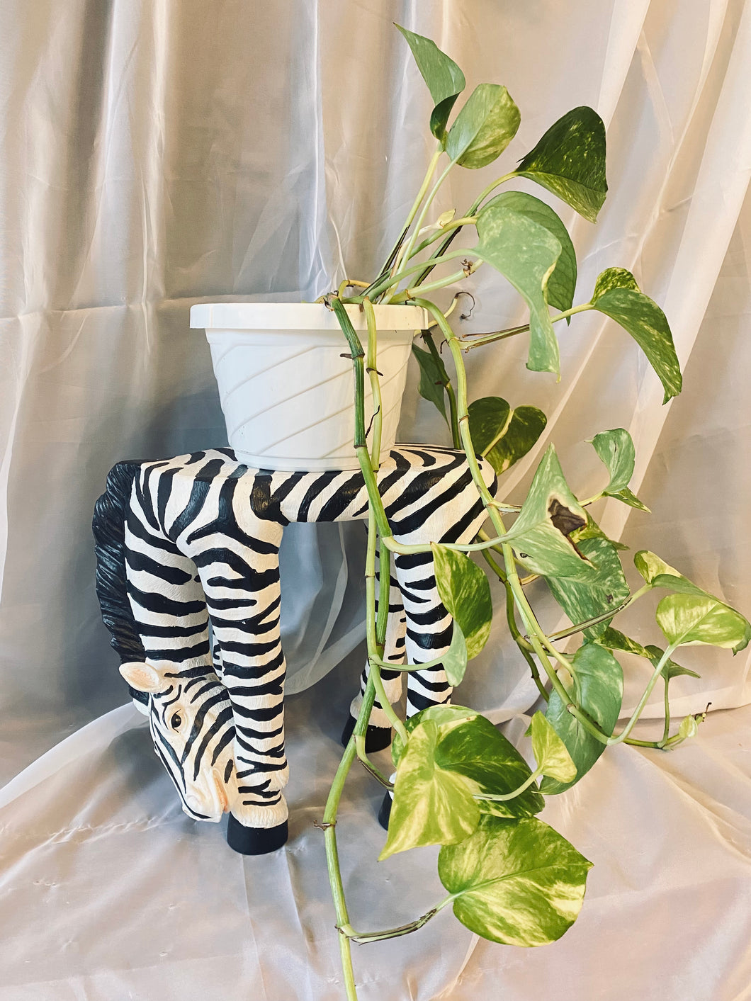 2000’s Resin Zebra Plant Stand Sculpture