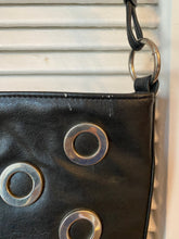 Load image into Gallery viewer, Vintage Moda Attica Faux Black Leather Silver Eyelet Bag
