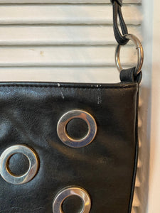 Vintage Moda Attica Faux Black Leather Silver Eyelet Bag