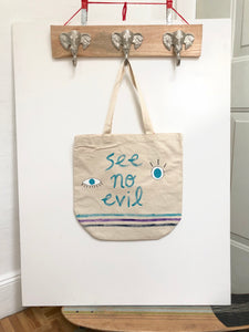 Hand-painted See No Evil Tote