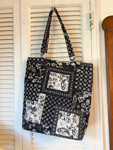 Vintage Black and White Quilted Tote