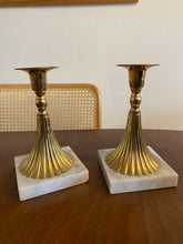 Load image into Gallery viewer, Mid Century Marble Base Brass Torchiere Candlestick Holders
