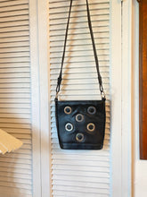 Load image into Gallery viewer, Vintage Moda Attica Faux Black Leather Silver Eyelet Bag
